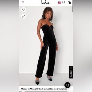 Moody at Midnight Black Velvet Notched Strapless Jumpsuit - L